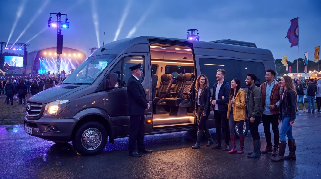 concert an destival minibus hire